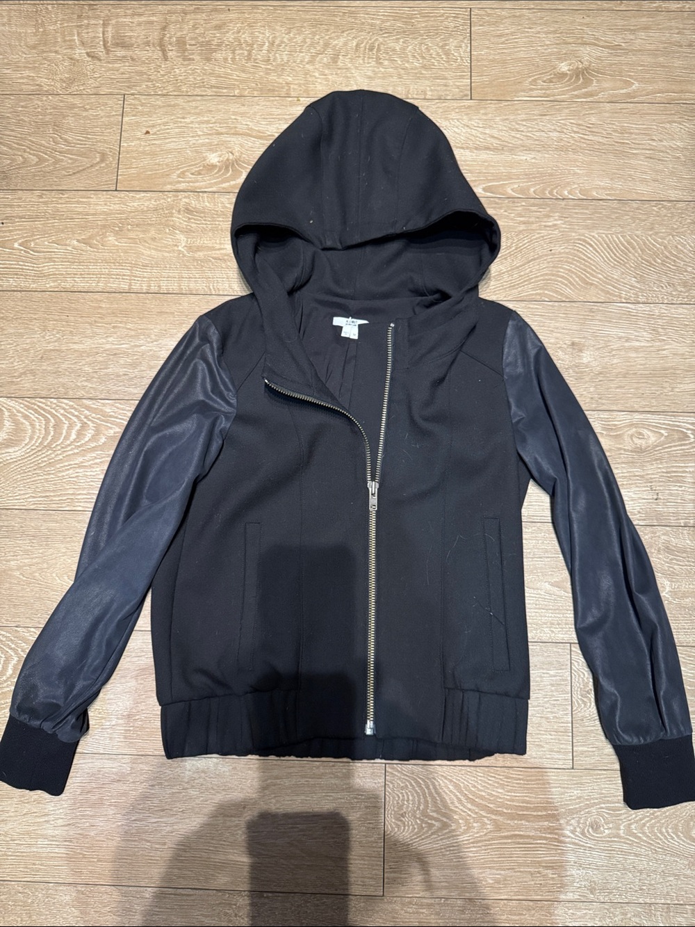 RARE VINTAGE Helmut Lang Black Hooded Zip-Up Jacket with Suede Sleeves